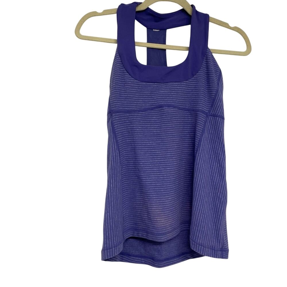 Lululemon Purple Striped T Back Tank Top Womens 8 Athletic Gorpcore Shirt Gym